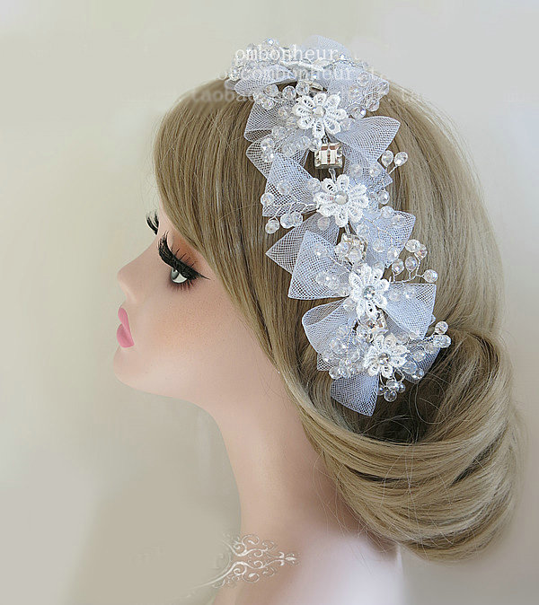 Beautiful Crystal beads Bridal Hairwear Lace Flower Hair Hoop Wedding Hair Accessories