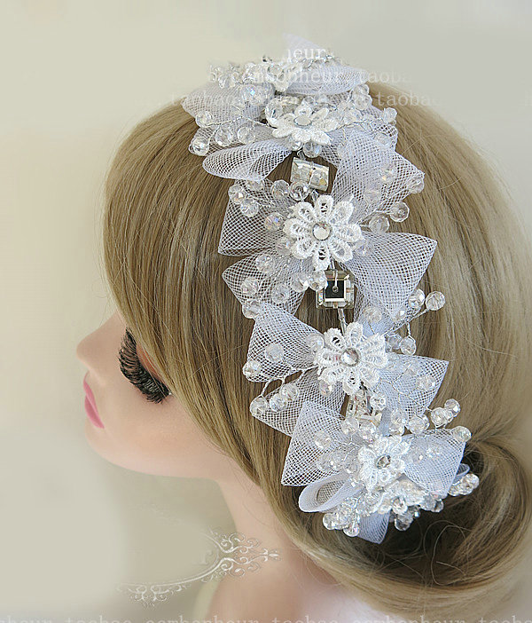 Beautiful Crystal beads Bridal Hairwear Lace Flower Hair Hoop Wedding Hair Accessories