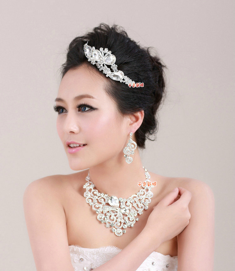 Beautiful Wedding Jewelry Sets for Bridal Crystal Butterfly Tiara & Earrings & Rhinestone Necklace