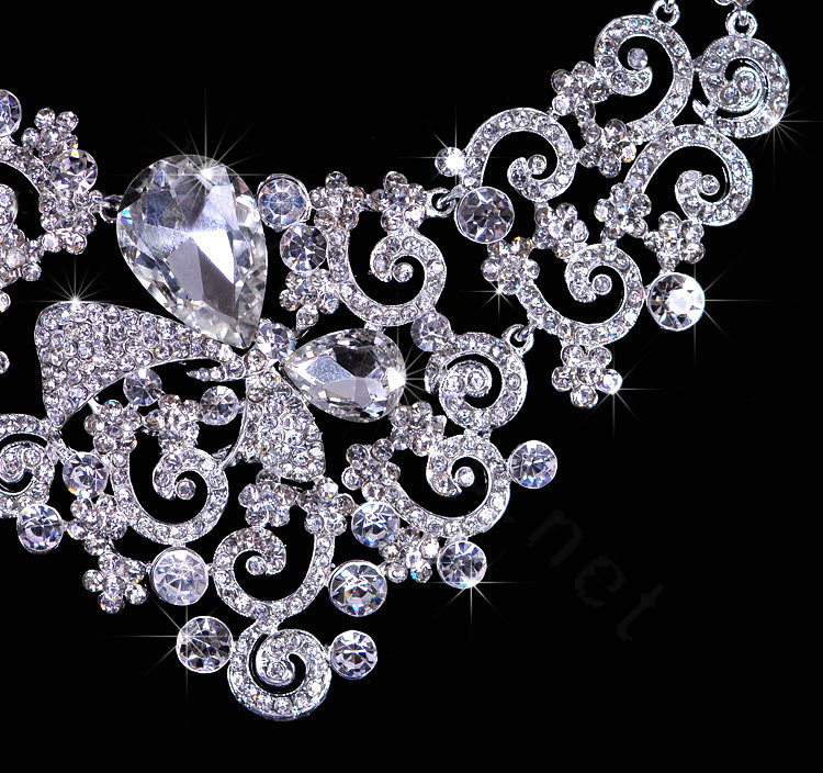 Beautiful Wedding Jewelry Sets for Bridal Crystal Butterfly Tiara & Earrings & Rhinestone Necklace