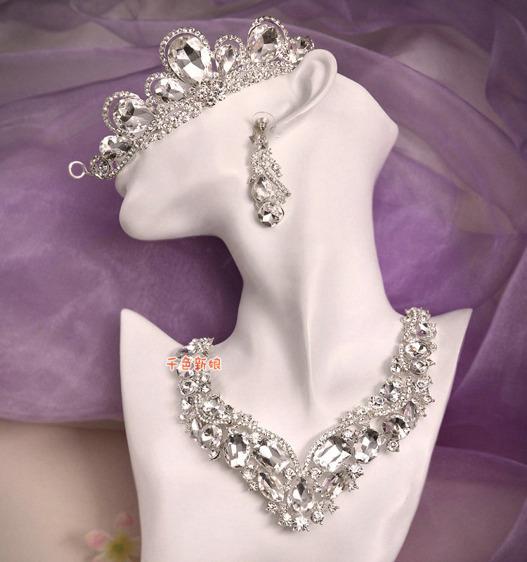 Beautiful Wedding Jewelry Sets for Bridal Crystal Flowers Tiara & Earrings & Rhinestone Necklace