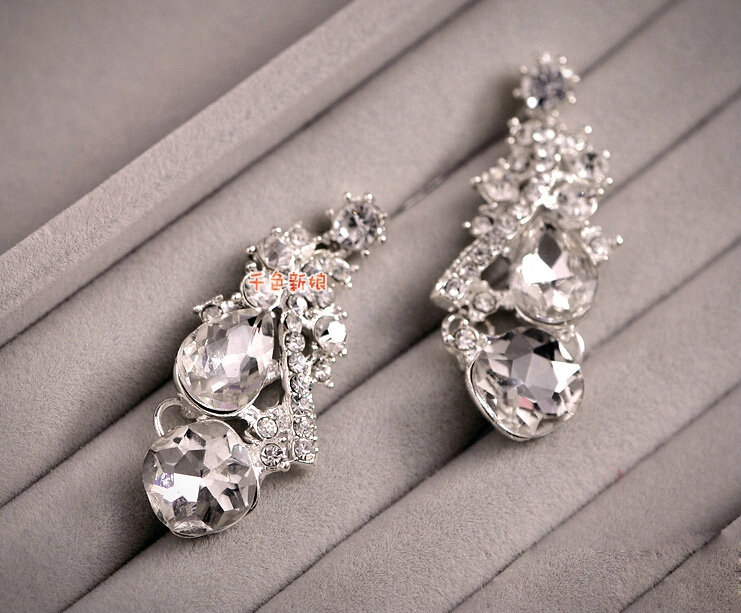 Beautiful Wedding Jewelry Sets for Bridal Crystal Flowers Tiara & Earrings & Rhinestone Necklace