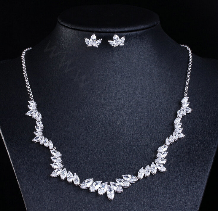 Classic Banquet Wedding Jewelry Sets Crown Diamond Earrings & Bridal Zircon Statement Necklace