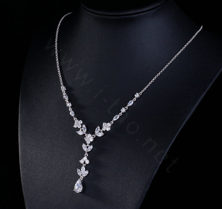Classic Banquet Wedding Jewelry Sets Water-drop Diamond Flower Earrings & Bridal Zircon Pendant Necklace