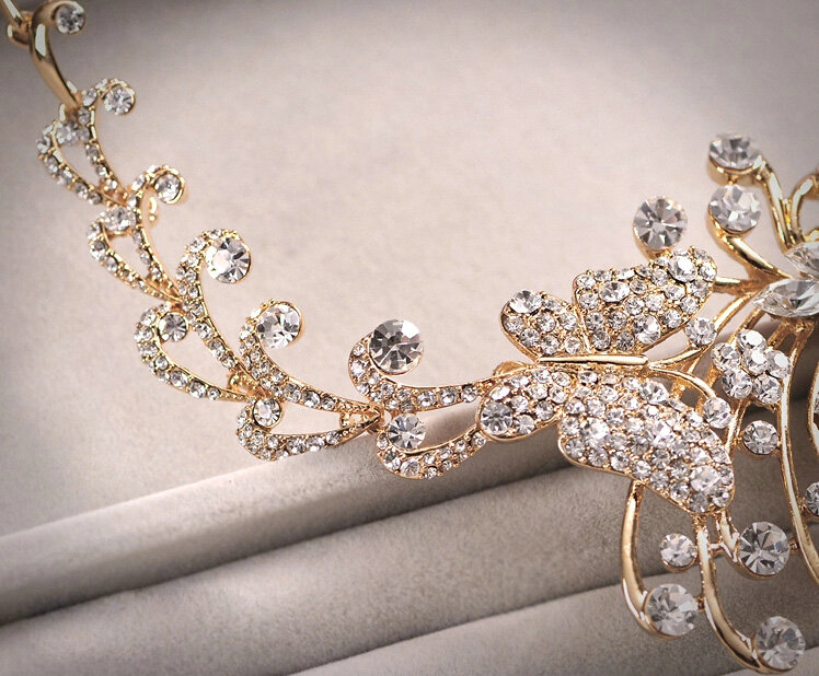 Classic Gold Plated Wedding Bridal Jewelry Butterfly Peacock Crystal Necklace Earrings Sets