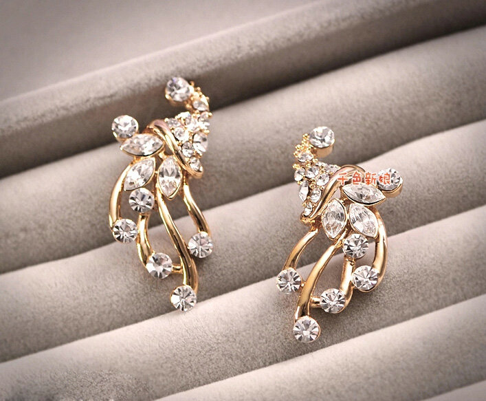 Classic Gold Plated Wedding Bridal Jewelry Butterfly Peacock Crystal Necklace Earrings Sets