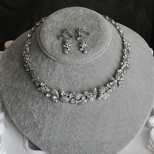 Classic High Quality Wedding Banquet Jewelry Sets Flower Stud Earrings & Bridal Crystal Necklace