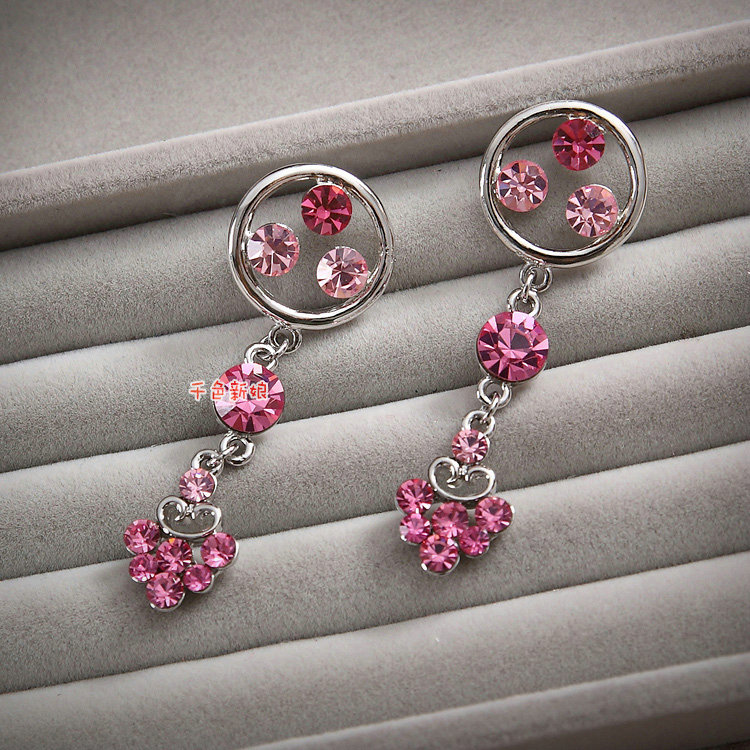 Classic Pink Wedding Bridal Accessories Elegant Tassel Crystal Necklace Earrings Sets