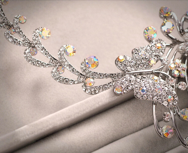 Classic Silver Plated Wedding Bridal Jewelry Butterfly Peacock Crystal Necklace Earrings Sets