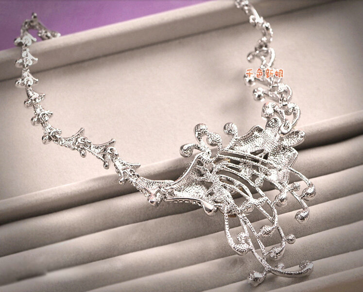 Classic Silver Plated Wedding Bridal Jewelry Butterfly Peacock Crystal Necklace Earrings Sets