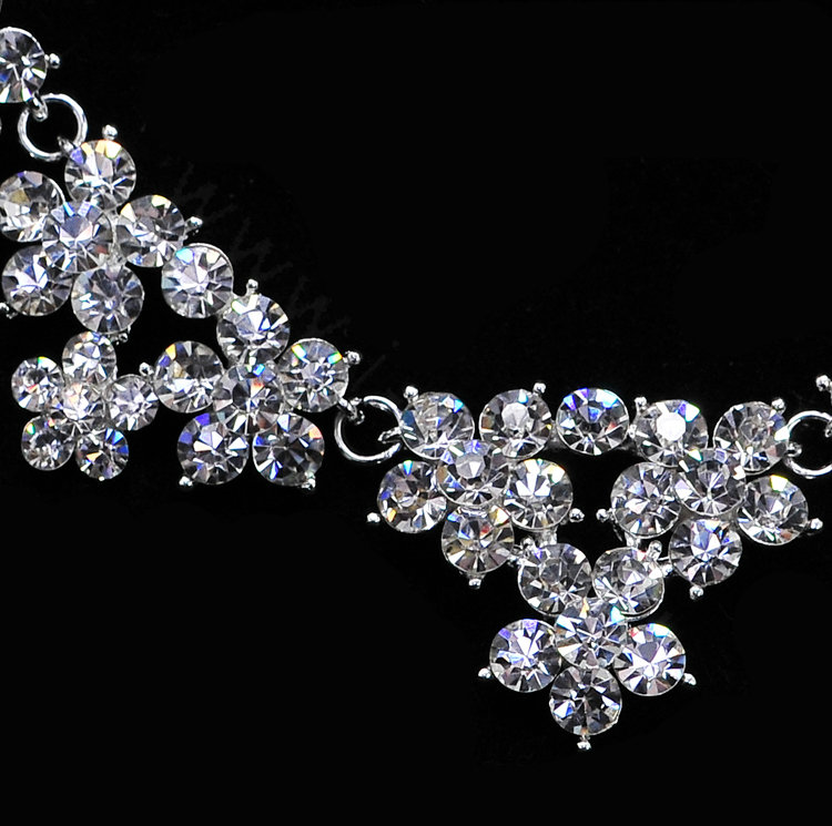 Classic Wedding Banquet Jewelry Sets for Bridal Crystal Flower Tiara & Earrings & Necklace