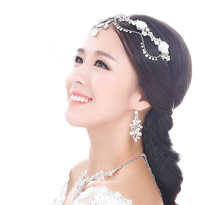Classic Wedding Jewelry Ceramic Flower Tassel Crystal Tiaras Bridal Rhinestone Hair Accessories