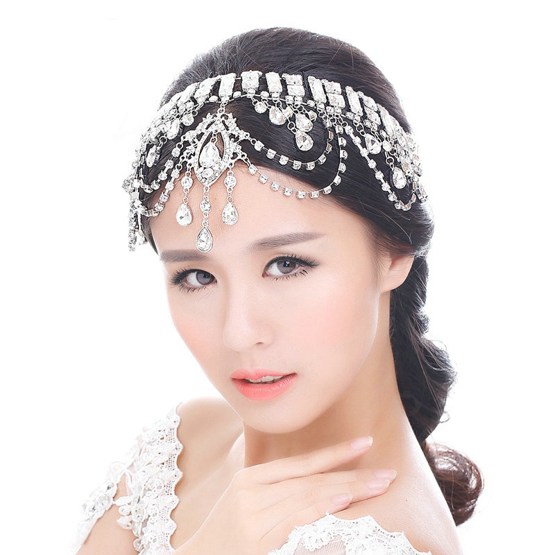 Classic Wedding Jewelry Flower Crystal Tassel Headband Tiaras Bridal Rhinestone Hair Accessories