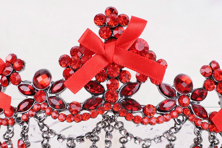 Classic Wedding Jewelry Flower Crystal Tassel Tiaras Bridal Red Rhinestone Crown Hair Accessories