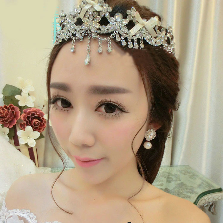 Classic Wedding Jewelry Flower Crystal Tassel Tiaras Bridal Rhinestone Crown Hair Accessories