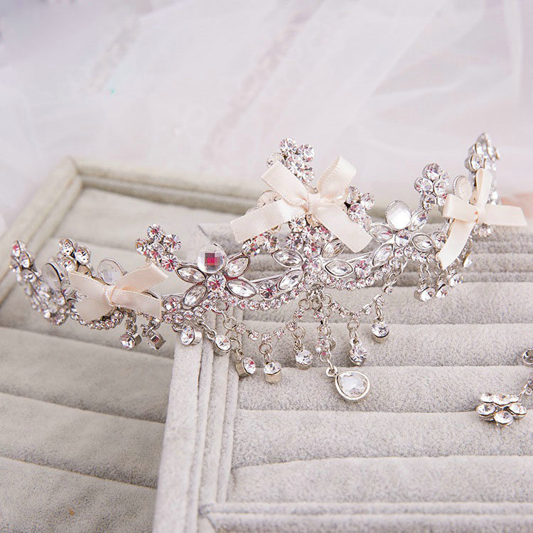 Classic Wedding Jewelry Flower Crystal Tassel Tiaras Bridal Rhinestone Crown Hair Accessories