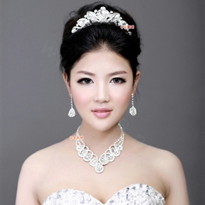 Classic Wedding Jewelry Sets for Bridal Crystal Flowers Tiara & Earrings & Rhinestone Necklace