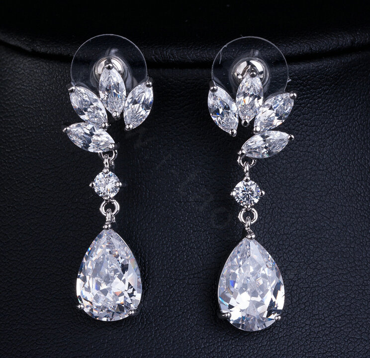 Elegant Banquet Wedding Jewelry Sets Flower Diamond Earrings & Bridal Zircon Statement Necklace