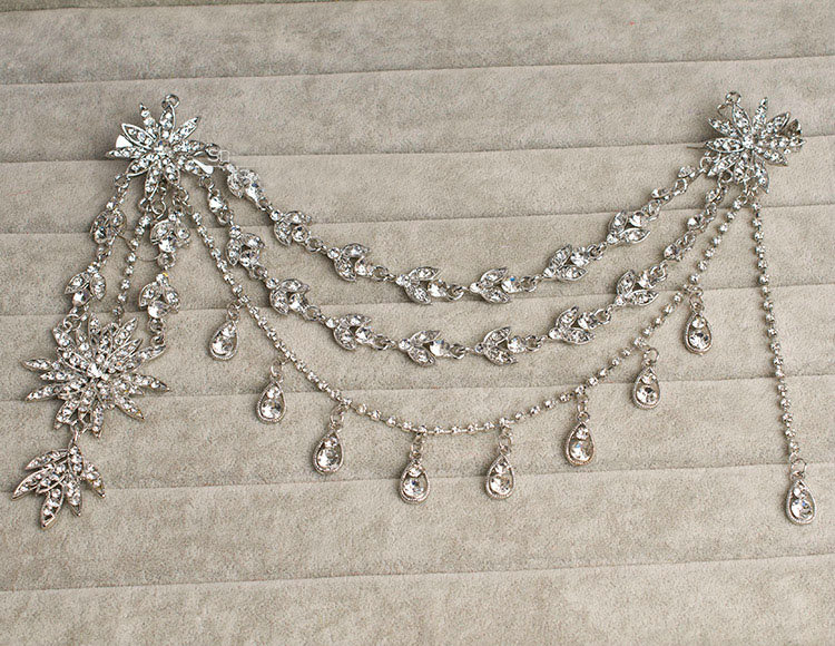 Elegant Wedding Headdress Jewelry Flower Crystal Tassel Bridal Headband Rhinestone Hair Accessories