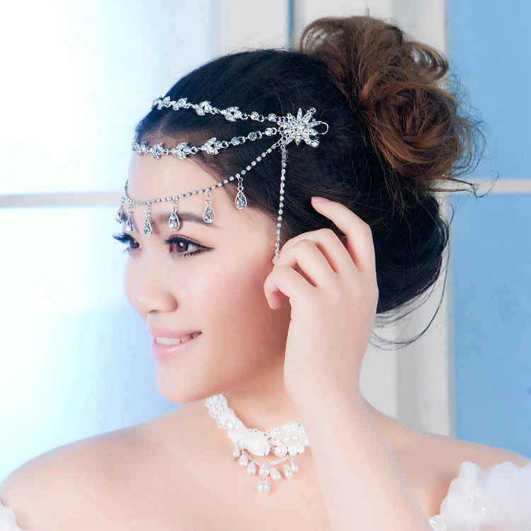 Elegant Wedding Headdress Jewelry Flower Crystal Tassel Bridal Headband Rhinestone Hair Accessories