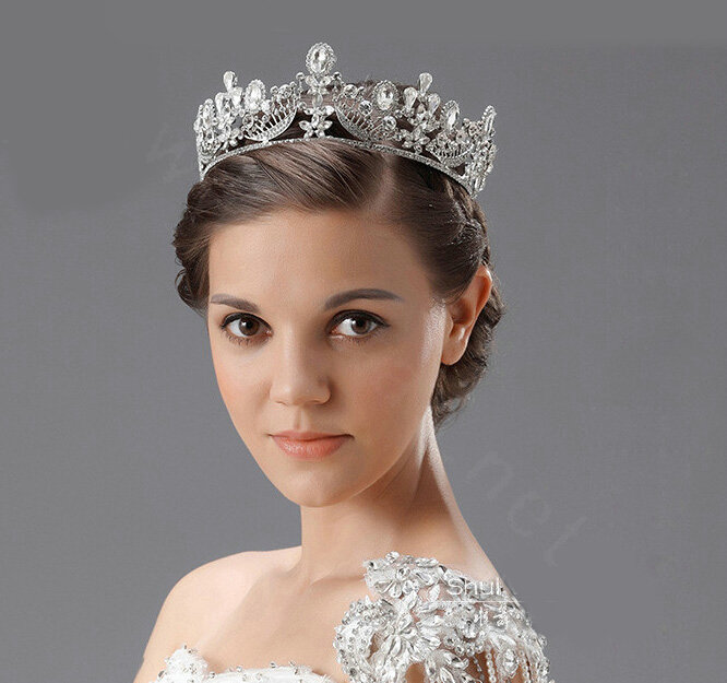 Elegant Wedding Jewelry Crystal Large Ring Flower Tiaras Bridal Rhinestone Crown Hair Accessories