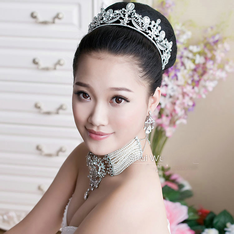 Elegant Wedding Jewelry Crystal Large Ring Flower Tiaras Bridal Rhinestone Crown Hair Accessories