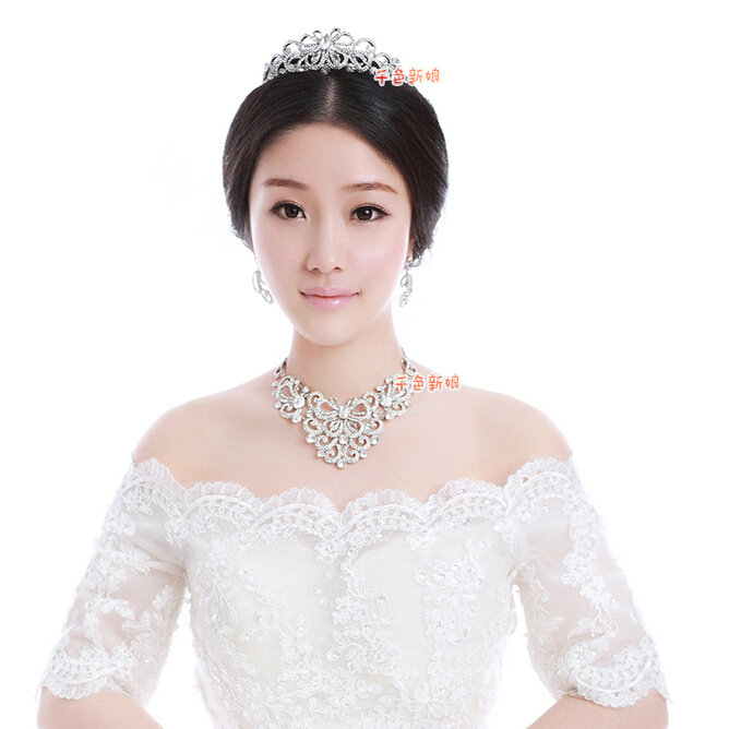 Elegant Wedding Jewelry Sets for Bridal Crystal Butterfly Tiara & Earrings & Rhinestone Necklace