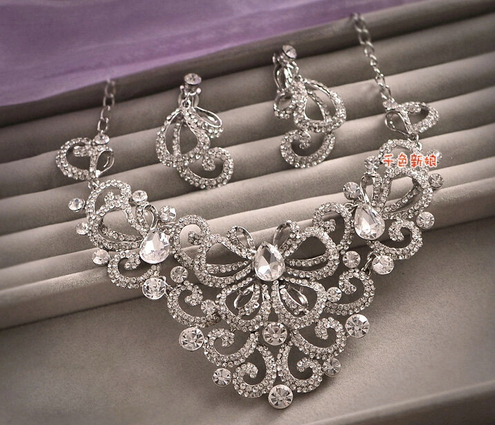 Elegant Wedding Jewelry Sets for Bridal Crystal Butterfly Tiara & Earrings & Rhinestone Necklace