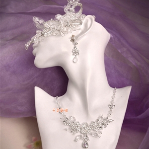 Elegant Wedding Jewelry Sets for Bridal Crystal Flower Tiara & Earrings & Rhinestone Necklace