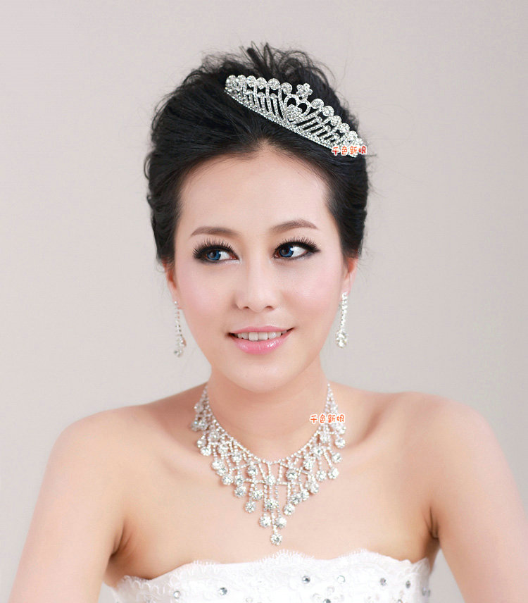 Elegant Wedding Jewelry Sets for Bridal Crystal Flower Tiara & Earrings & Rhinestone Tassel Necklace