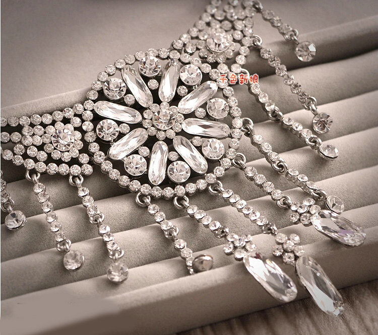 Elegant Wedding Jewelry Sets for Bridal Crystal Tiara & Earrings & Rhinestone Tassel Necklace