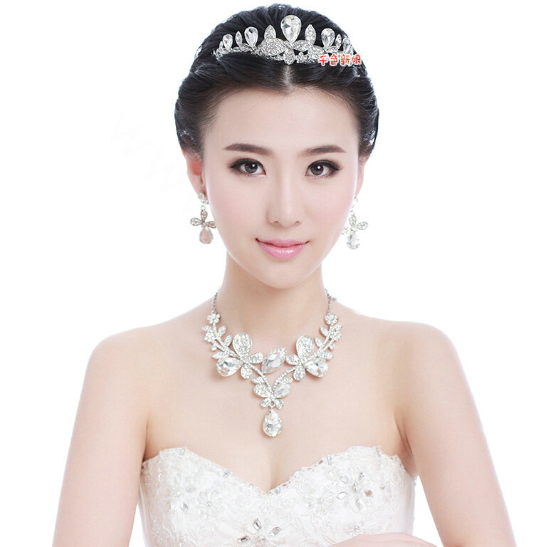 Elegant Wedding Jewelry Sets for Bridal Rhinestone Tiara & Earrings & Crystal Butterfly Necklace