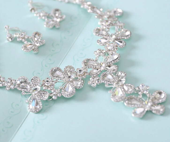 Fashion High Quality Wedding Jewelry Sets Butterfly Crystal Earrings & Bridal Pendant Necklace