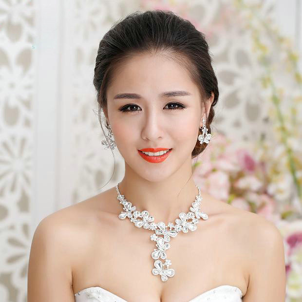 Fashion High Quality Wedding Jewelry Sets Butterfly Crystal Earrings & Bridal Pendant Necklace