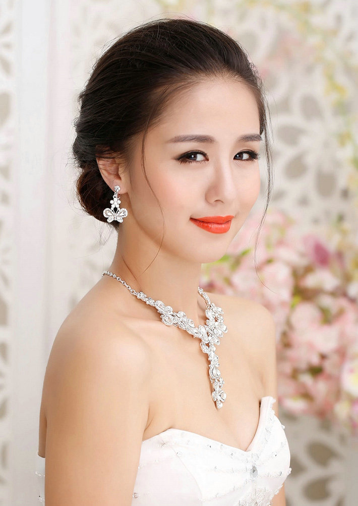 Fashion High Quality Wedding Jewelry Sets Butterfly Crystal Earrings & Bridal Pendant Necklace