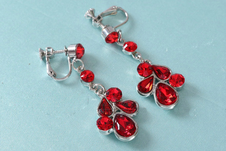 Fashion Retro Wedding Jewelry Sets Red Gemstone Flower Crystal Earrings & Bridal Necklace