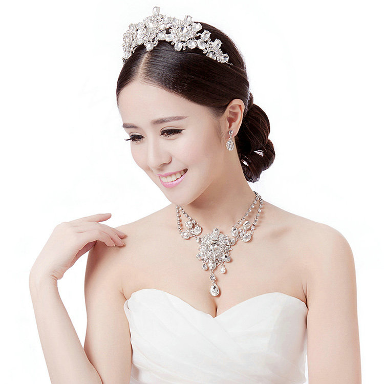 Fashion Unique Wedding Jewelry Sets Flower Crystal Tiara & Earrings & Bridal Tassel Necklace