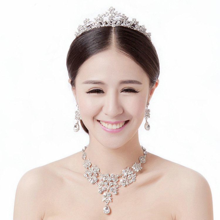 Fashion Wedding Jewelry Sets Hollow Flower Crystal Tiara & Earrings & Bridal Water-drop Necklace