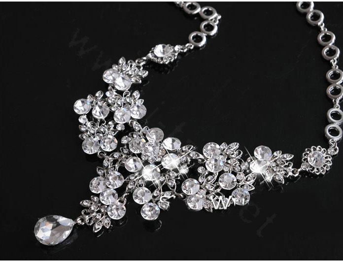Fashion Wedding Jewelry Sets Hollow Flower Crystal Tiara & Earrings & Bridal Water-drop Necklace