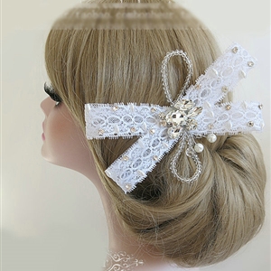 High Quality Crystal beads Bridal Hairwear Lace Bowknot Hair Clip Wedding Hair Accessories