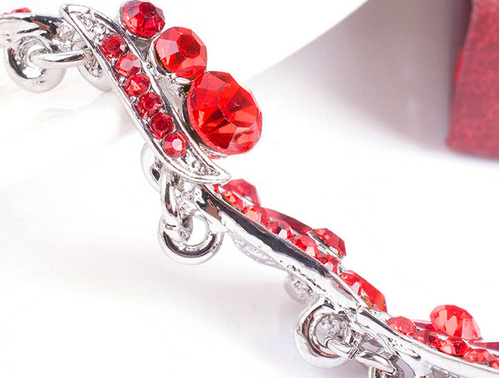 High Quality Fashion Wedding Banquet Jewelry Sets Red Crystal Stud Earrings & Bridal Necklace