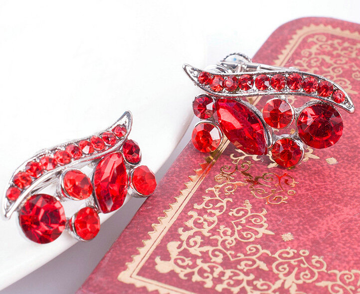 High Quality Fashion Wedding Banquet Jewelry Sets Red Crystal Stud Earrings & Bridal Necklace