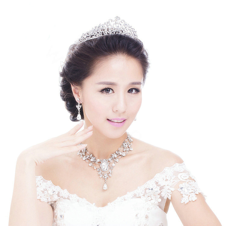 High Quality Fashion Wedding Jewelry Sets Clear Crystal Gemstone Earrings & Bridal Necklace