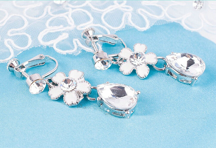 High Quality Fashion Wedding Jewelry Sets Flower Bling Crystal Earrings & Bridal Pendant Necklace