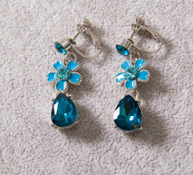 High Quality Fashion Wedding Jewelry Sets Flower Blue Crystal Earrings & Bridal Pendant Necklace