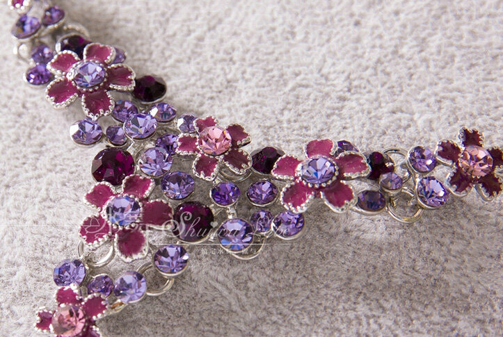 High Quality Fashion Wedding Jewelry Sets Flower Purple Crystal Earrings & Bridal Pendant Necklace