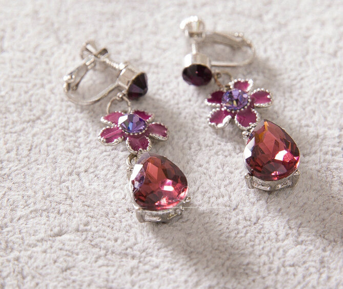 High Quality Fashion Wedding Jewelry Sets Flower Purple Crystal Earrings & Bridal Pendant Necklace