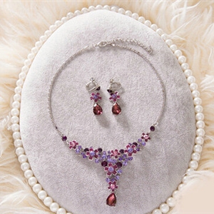 High Quality Fashion Wedding Jewelry Sets Flower Purple Crystal Earrings & Bridal Pendant Necklace