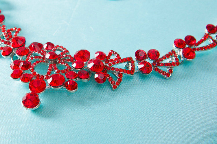High Quality Fashion Wedding Jewelry Sets Flower Red Crystal Earrings & Bridal Pendant Necklace
