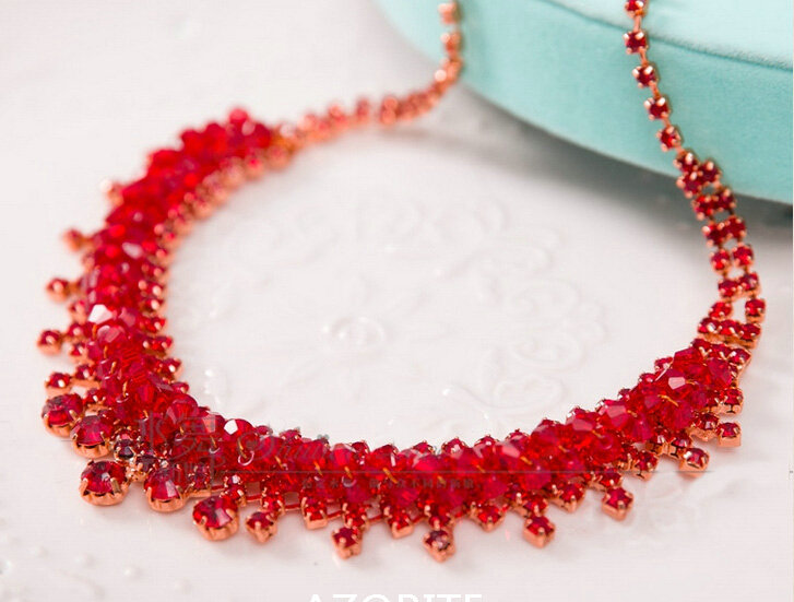 High Quality Fashion Wedding Jewelry Sets Red Crystal Bead Stud Earrings & Bridal Necklace